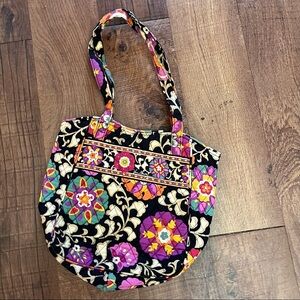 Vera Bradley suzanni black floral tote bag purse open top cloth bag casual